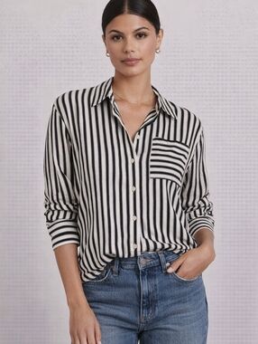 Boutique EE:Some Black & White Striped Button‑Down Blouse - S